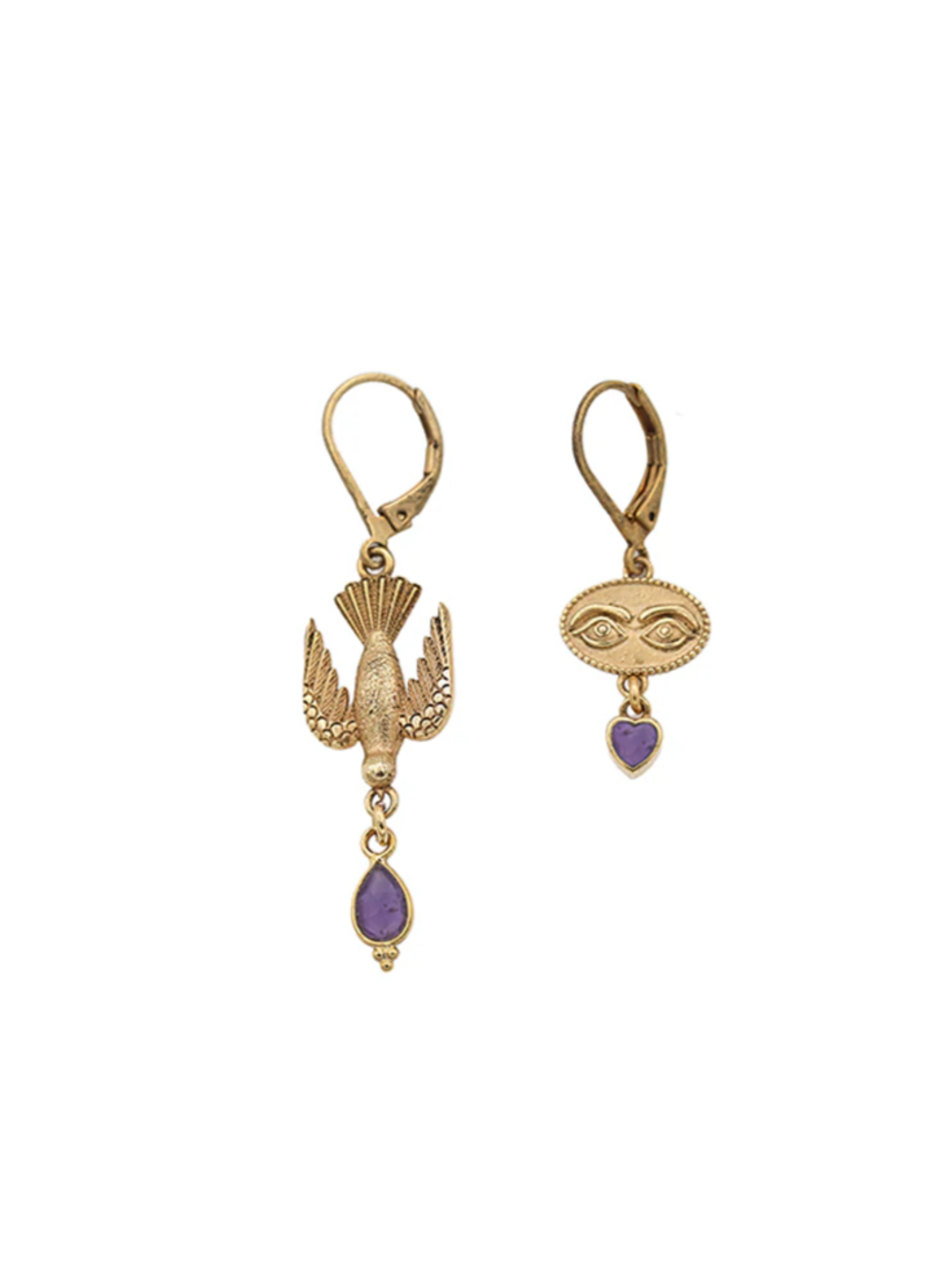 Серьги Sacha Птичка и глаза AMETHYST